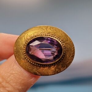 Victorian Amethyst Colored Bezzled Brass Brooch